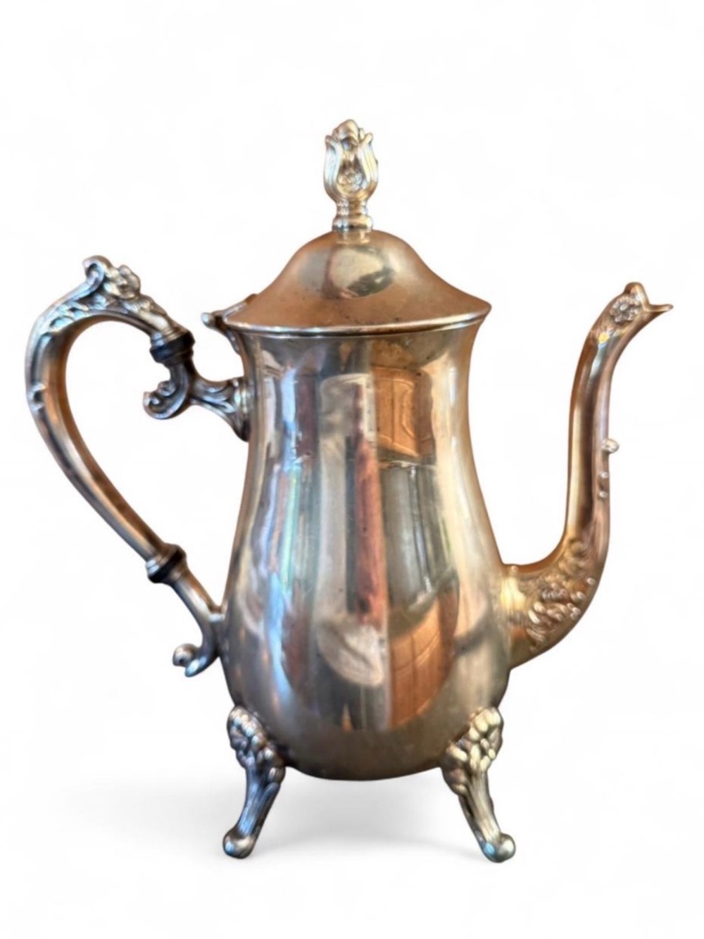 Ornate Silver-Plated Vintage Coffee or Tea Pot, 9.5” Tall